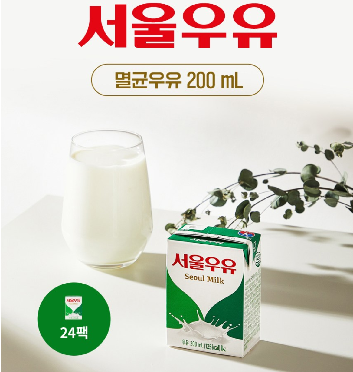 Seoul Milk Sterilized Seoul Milk 200ml x 24 packs /서울 우유 200ml x 24 팩
