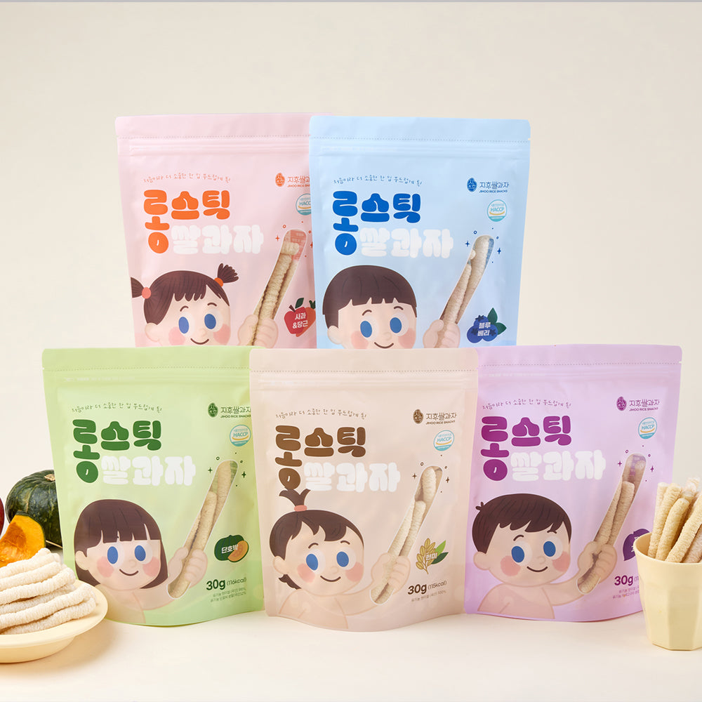 [JH]Baby Snack Long Stick Rice Cracker(Sweet Pumpkin/Purple Sweet Potato/Blueberry)30g 지후쌀과자 롱스틱 쌀과자(단호박/자색고구마/블루베리)30g