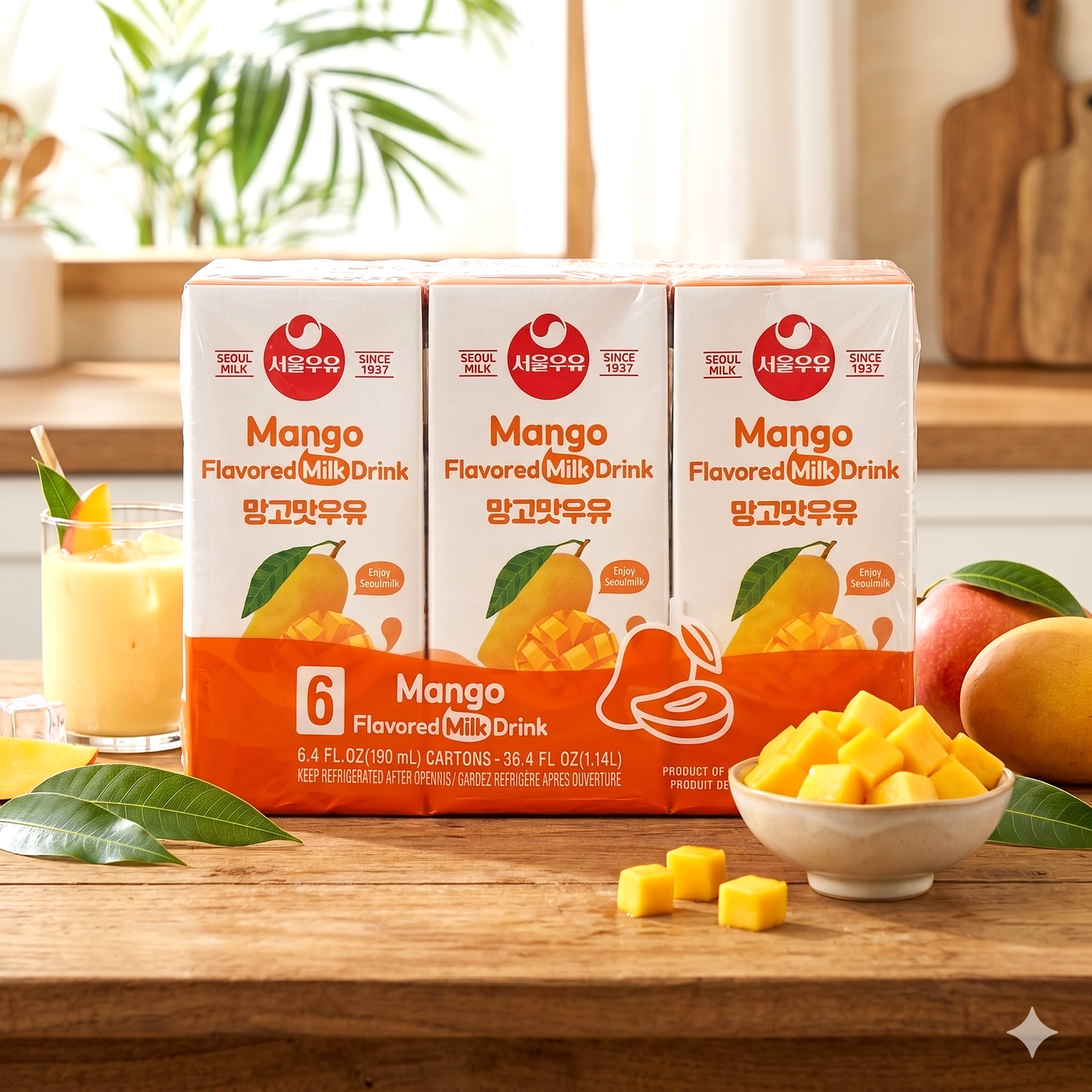 [Seoul Milk] Sterilized Milk Mango Flavored 190ml*6Packs / 서울우유 망고맛 190ml*6개