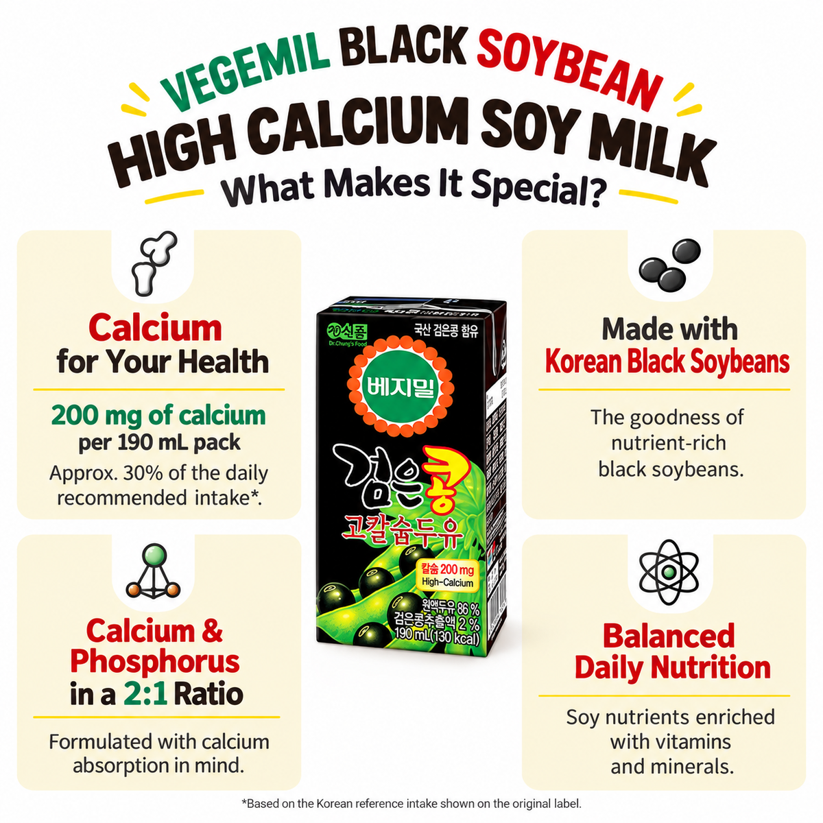 [Vegemil] Black Soybean Soy Milk with High Calcium 190ml × 16 Packs / Halal / 베지밀 검은콩 두유 고칼슘 190ml × 16팩