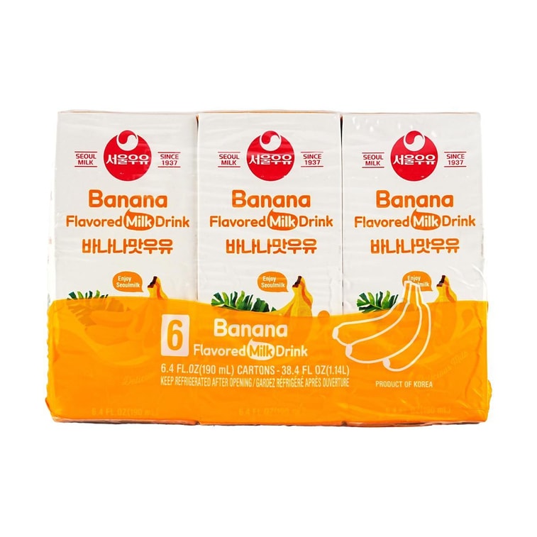 [Seoul Milk] Sterilized Milk Banana Flavored 190ml*6Packs / 서울우유 바나나맛 190ml*6개