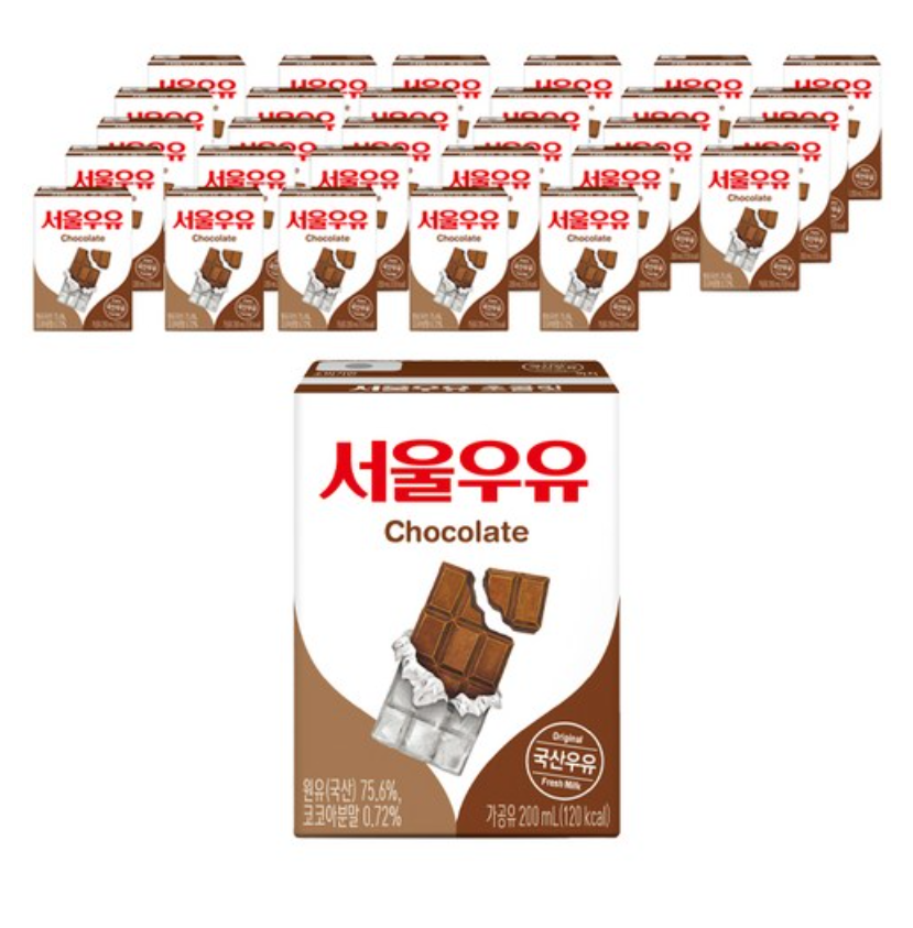 Seoul Milk Sterilized Seoul Milk Chocolate Flavored 200ml x 24 packs  /서울 우유 초코맛 200ml x 24 팩