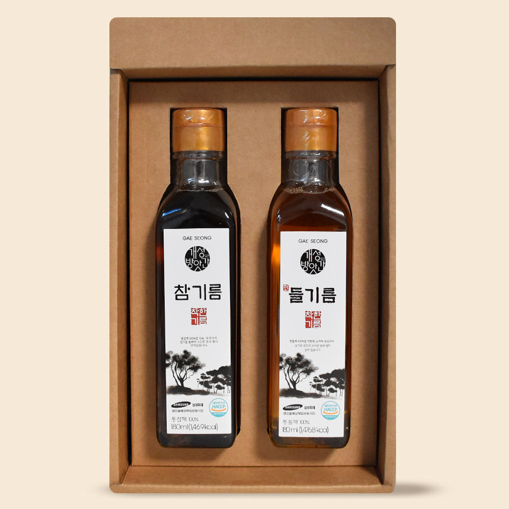 [Chuseok Gift Set] Cold-Pressed Sesame Oil & Perilla Oil 개성방앗간 참기름+들기름 2구 추석선물세트 180mlx2