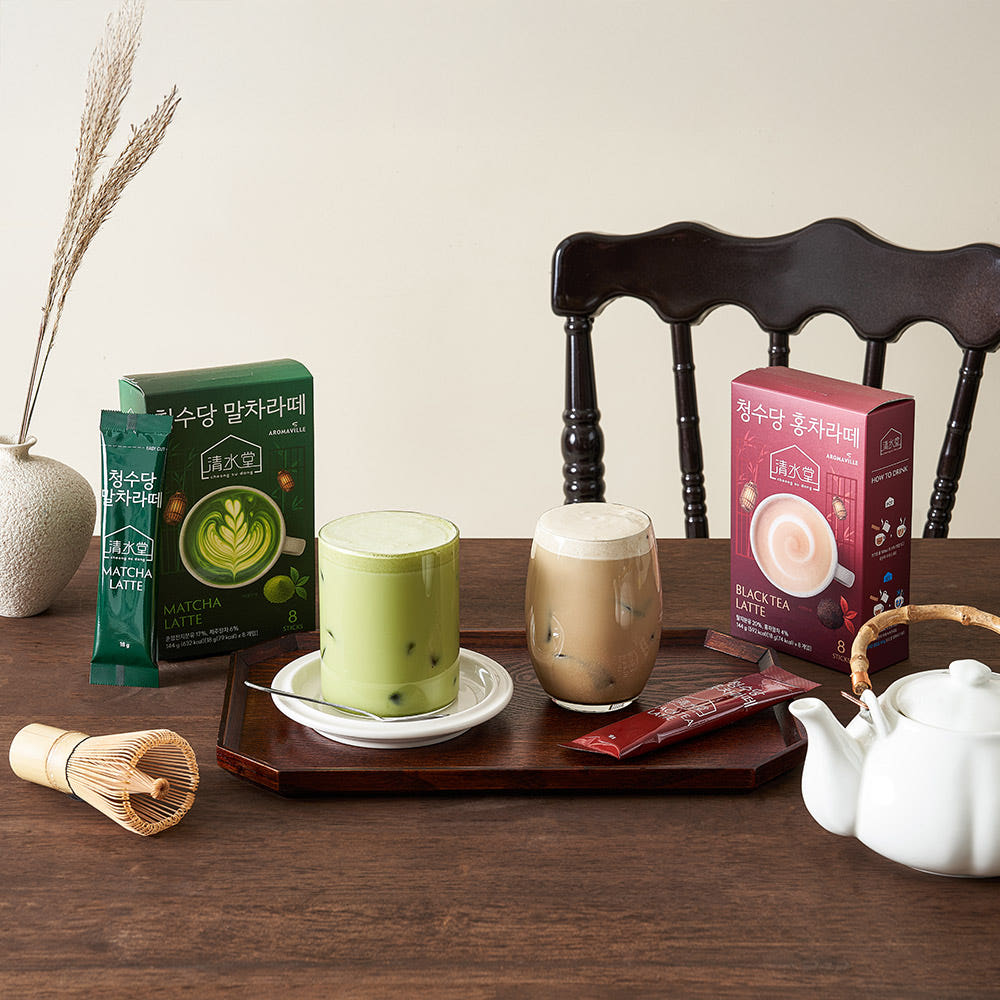 [Aroma Ville] Cheongsudang Matcha Latte 144g/Black Tea Latte (18g × 8 sticks) 아로마빌레 청수당 말차라떼/홍차라떼 144g(18g × 8스틱)