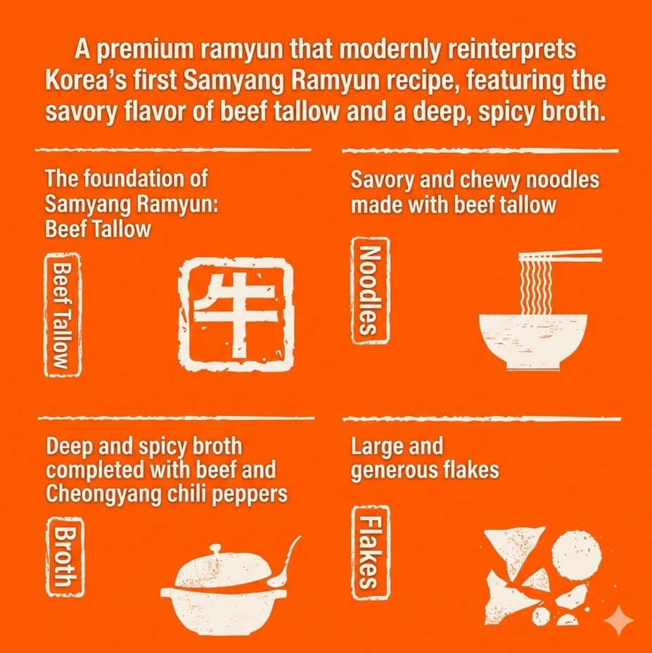 [Samyang] 1963 Ramen - Premium Beef Tallow Fried Noodles Multi (131g x 4pcs), Korea's First Original Taste Reborn / 삼양 1963 우지라면 멀티 (131g*4개입)