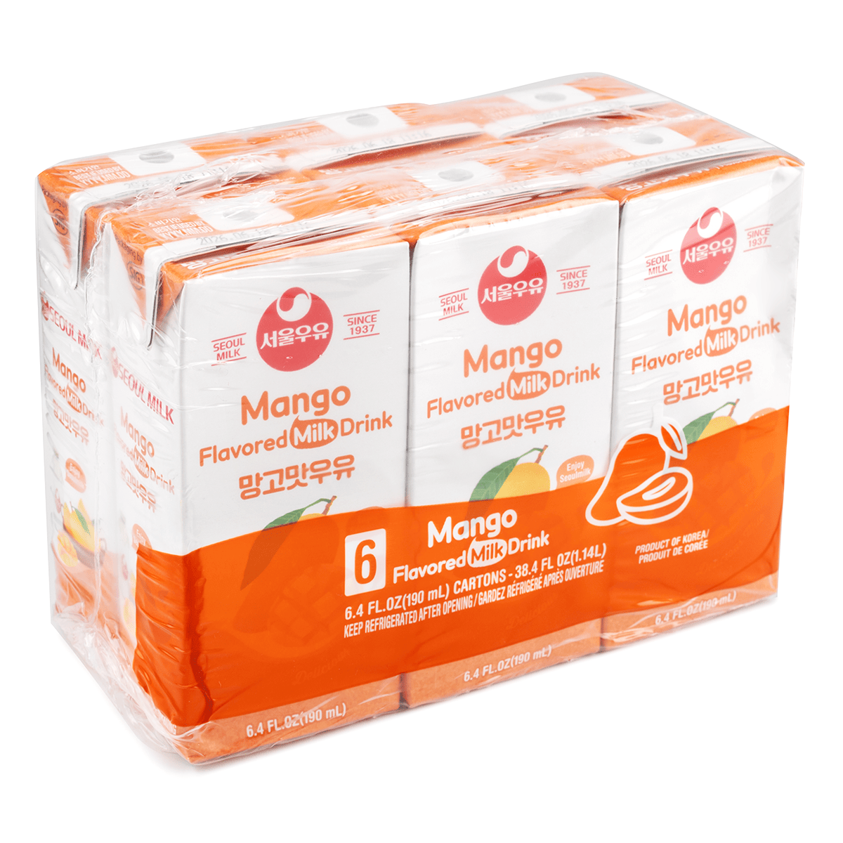 [Seoul Milk] Sterilized Milk Mango Flavored 190ml*6Packs / 서울우유 망고맛 190ml*6개