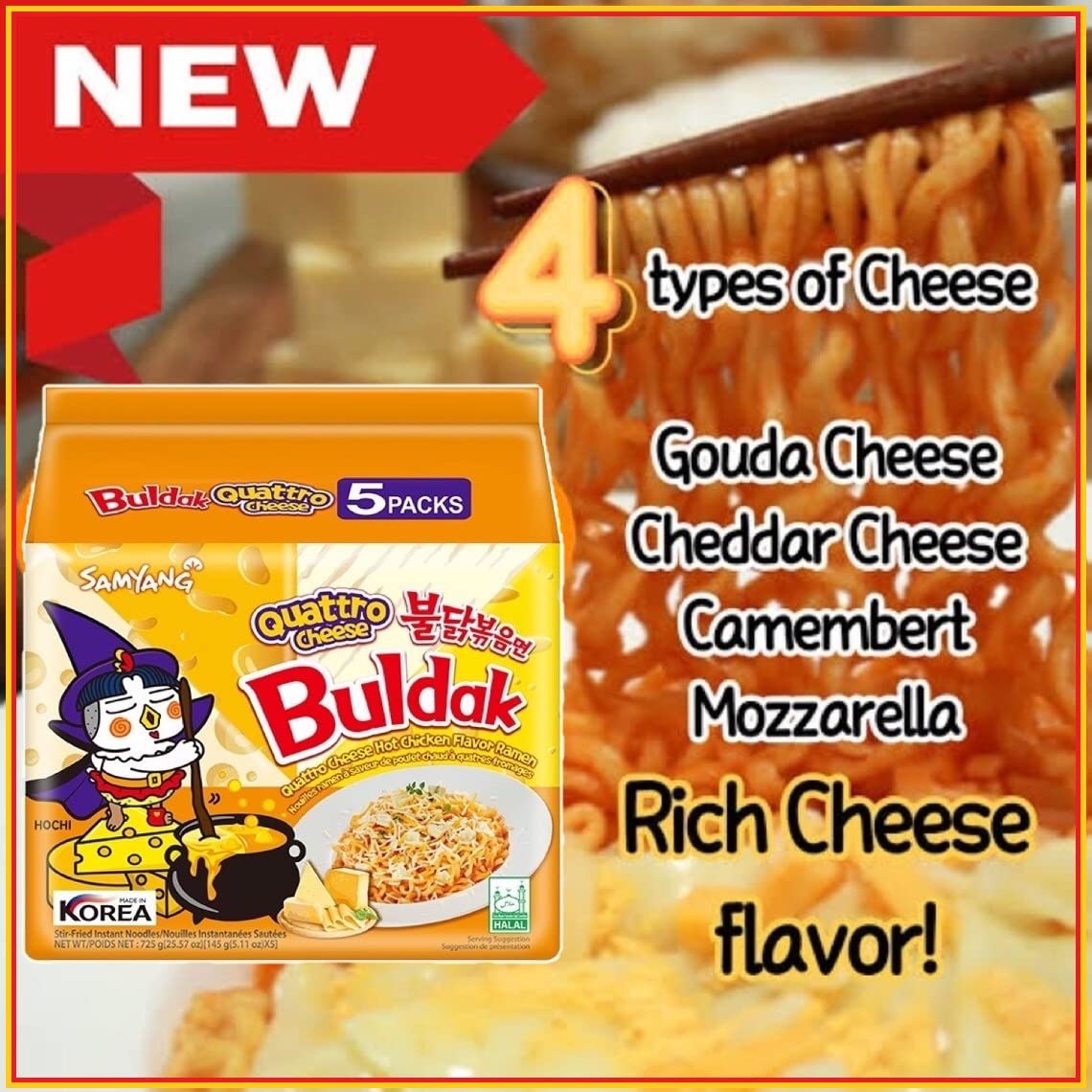 [Samyang] Quatro Cheese Buldak Hot Chicken Ramen Multi (145g x 4p) / 삼양 4가지치즈 불닭볶음면 (145g x 4p)