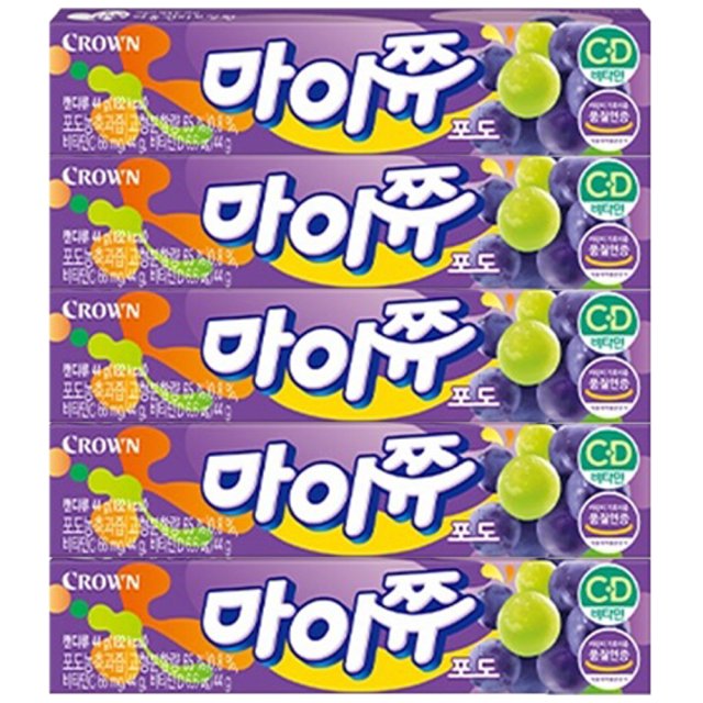 [CRW] Mychew Green Apple/Strawberry/Grape 44gx5p 크라운 마이쮸 사과 딸기 포도 44gx5개