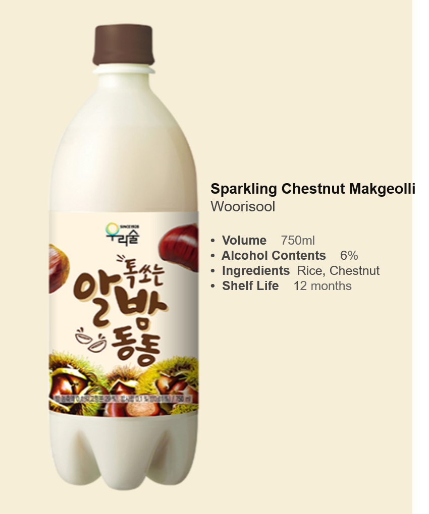 [Woorisul] Chestnut Makgeolli Rice Wine 750ml(Alc 6%) / 우리술 톡쏘는 알밤동동 막걸리 750ml (Alc 6%)