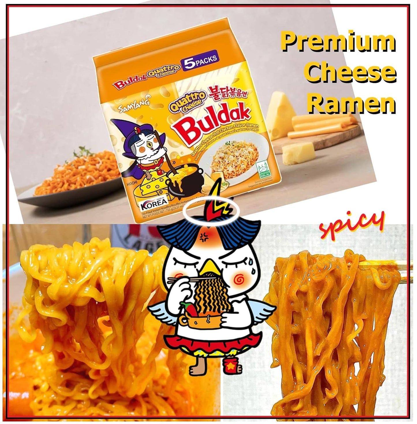 [Samyang] Quatro Cheese Buldak Hot Chicken Ramen Multi (145g x 4p) / 삼양 4가지치즈 불닭볶음면 (145g x 4p)