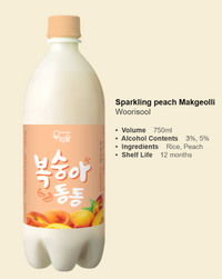 [Woorisul] Peach Makgeolli Rice Wine 750ml(Alc 5%) / 우리술 톡쏘는 복숭아 막걸리 750ml(Alc 5%)