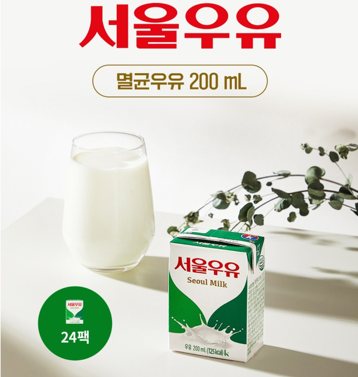 Seoul Milk Sterilized Seoul Milk 200ml x 24 packs  /서울 우유 200ml x 24 팩