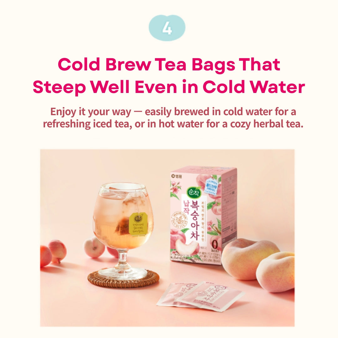 [Sempio] Sunjak Peach Tea Cold Brew Fruit Herb Tea 1.8g x 20T / 샘표 순작 납작복숭아차 티백 1.8g x 20T