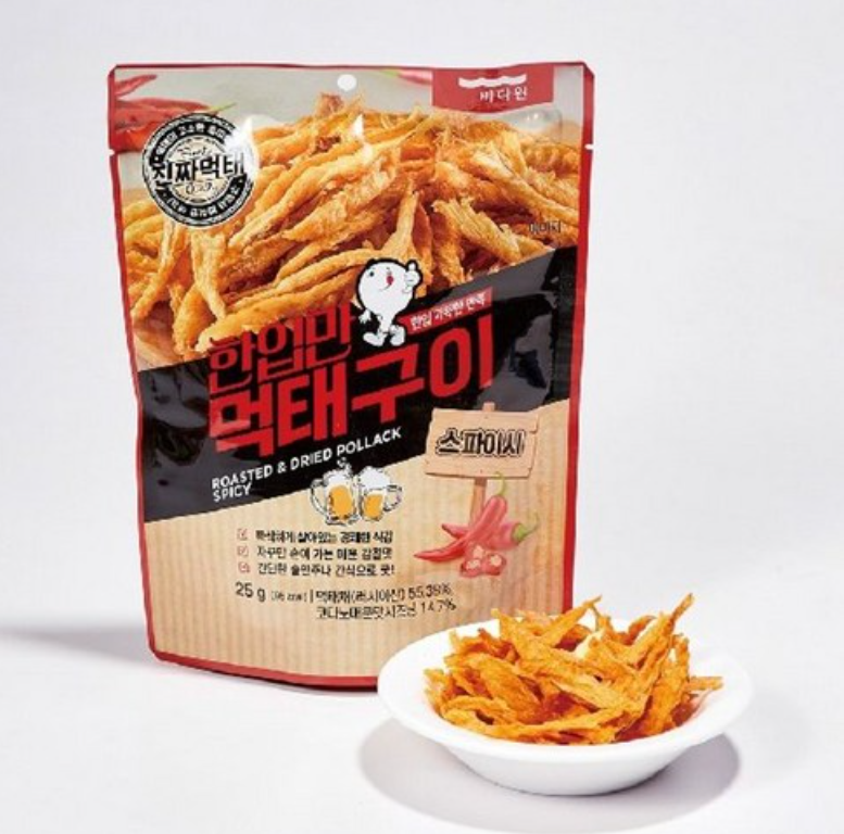 Badaone Roasted & Dried Pollack Spicy 25g/바다원 한입만 먹태구이 스파이시 25g