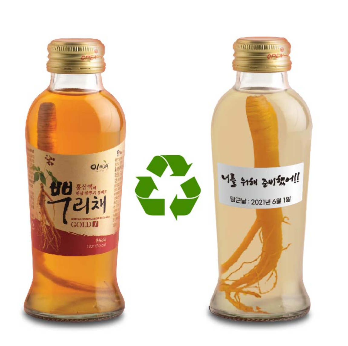 Ebiche Korean Ginseng Drink with root gold 120ml/12ea/이비채 홍삼액에 인삼이 뿌리채 120ml/12개입