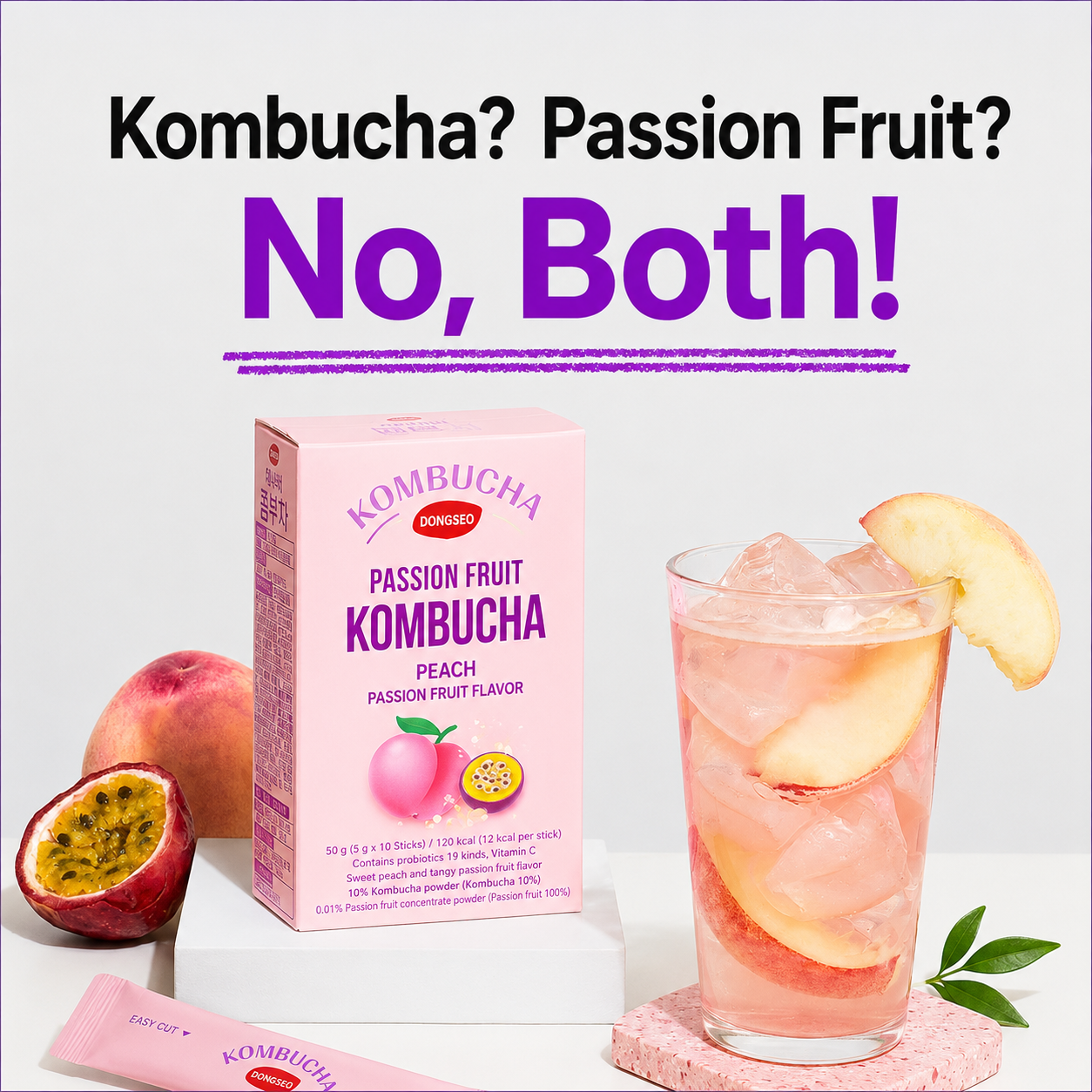[DS] Apple Cider Vinegar Kombucha Peach Passion Fruit 5gx10stick 동서 애사비 콤부차 피치 패션프룻 5g*10