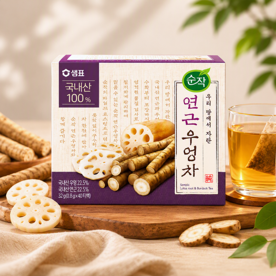 [Sempio] Sunjak Lotus Root & Burdock Tea (0.8g*40 Teabags) / 샘표 순작 연근우엉차 (0.8g*40T)