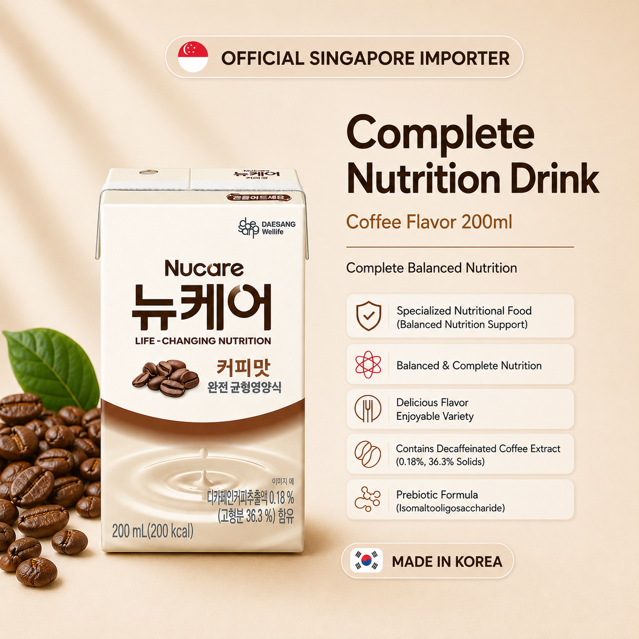 Nucare Complete Nutrition Drink 200ml / Strawberry Coffee Flavor Halal Ready-to-Drink Healthy Beverage Bundle Sales