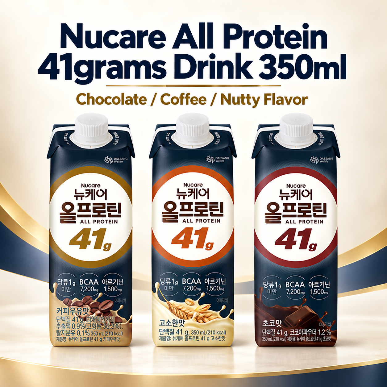 Nucare All Protein 41grams Drink 350ml / Zero Sugar Protein Shake Ready to Drink RTD ( Chocolate/Coffee/Nutty Flavor)