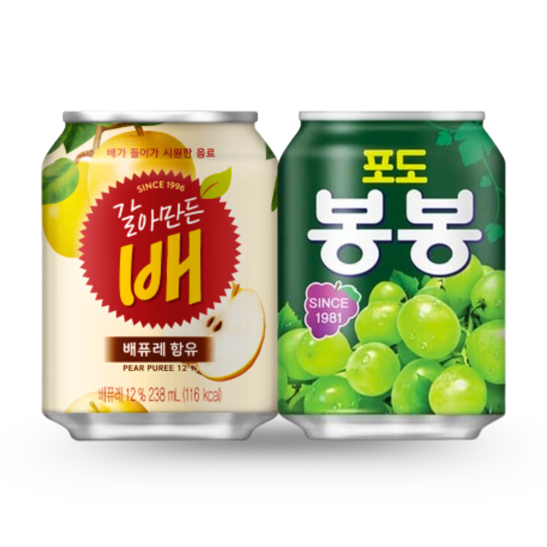 [Bundle of 2][Haitai] Korean Crushed Pear / Grape Bong Bong Juice Drink / 해태 갈아만든배 포도 봉봉