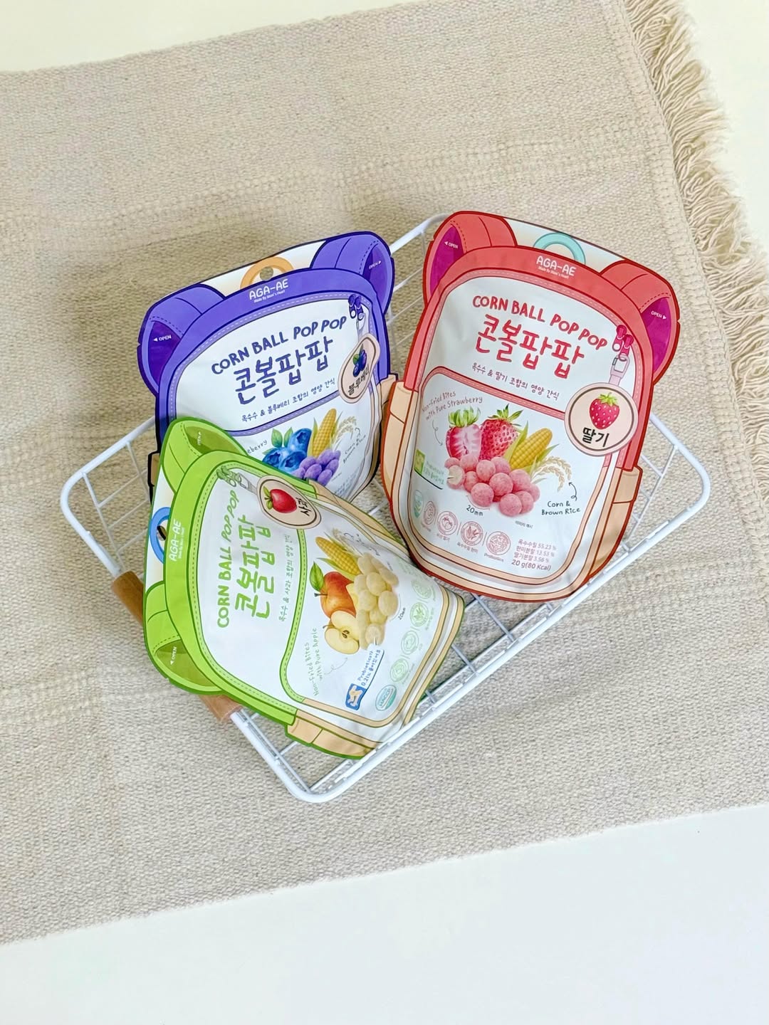 [AGE][Bayby Snack] Corn Ball Poppop (Apple/Blueberry/Strawberry)20g 아가애 콘볼 팝팝 (사과/블루베리/딸기)20g