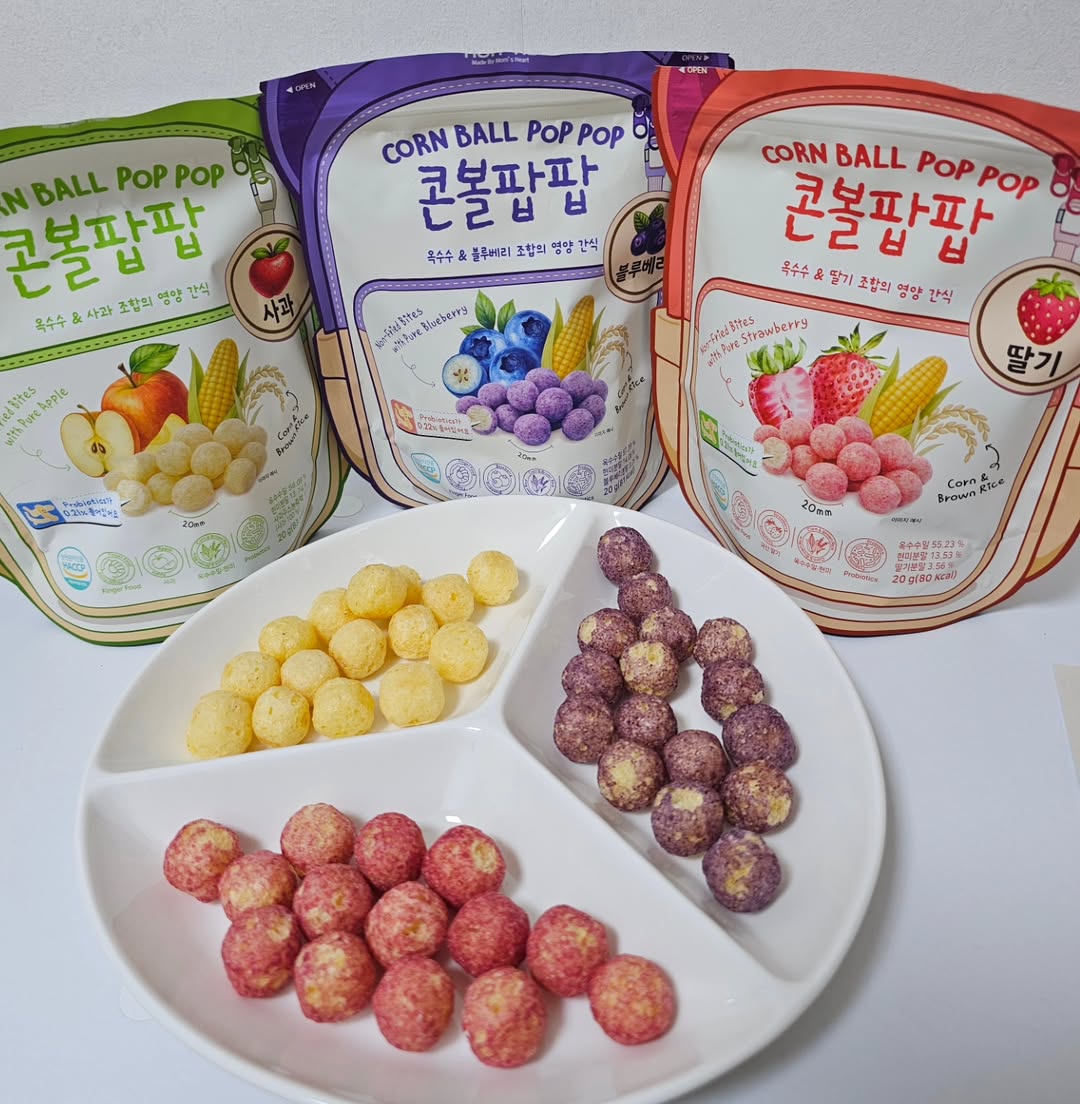 [AGE][Bayby Snack] Corn Ball Poppop (Apple/Blueberry/Strawberry)20g 아가애 콘볼 팝팝 (사과/블루베리/딸기)20g