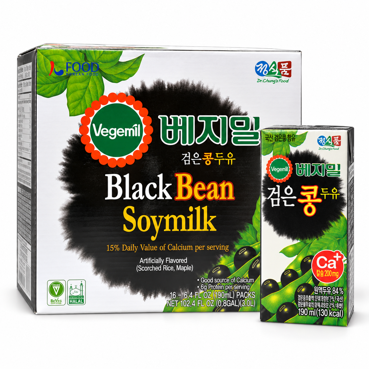 [Vegemil] Black Soybean Soy Milk with High Calcium 190ml × 16 Packs / Halal / 베지밀 검은콩 두유 고칼슘 190ml × 16팩